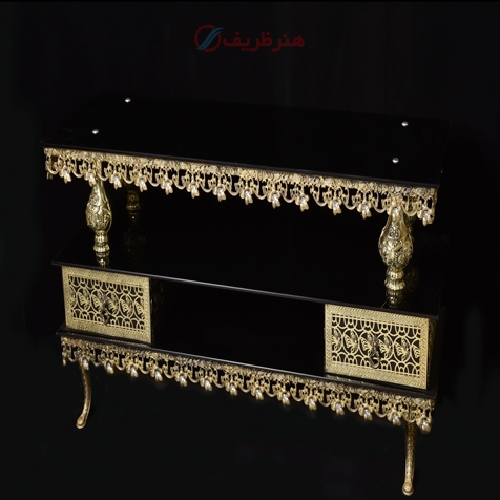 میز تلویزیون برنزی رنگ طلایی ثابت، طراحی شکیل و شیک - هنرظریف