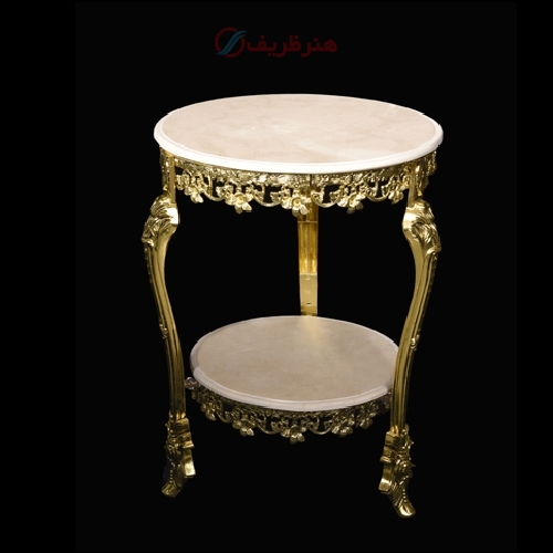میز تلفن دو طبقه با رویه سنگی سه پایه و جنس بدنه برنزی - هنرظریف