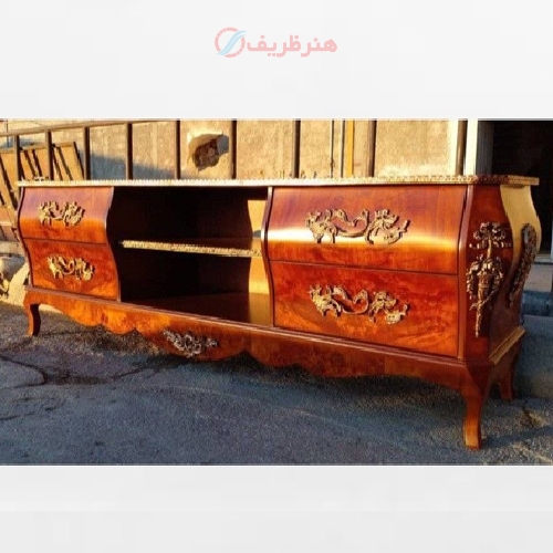 میز تلویزیون اجرا شده با چوب روس درجه یک و رنگ چند لایه پولیشی دارای ضمانت - هنرظریف
