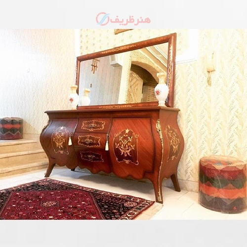 آینه کنسول وسط کشو چوب روس و رنگ چندلایه پولیشی دارای ضمانت رنگ - هنرظریف