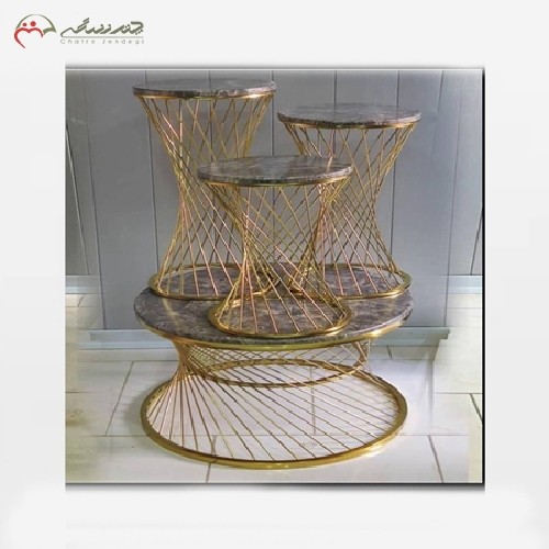 میز عسلی برنزی با بدنه توری شکل بسیار با دوام با صفحه سنگی - هنرظریف