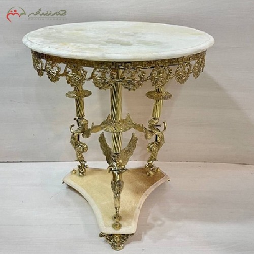 میز خاطره برنزی طرح فرشته و گل رز صفحه سنگی و و پایه سه گوش