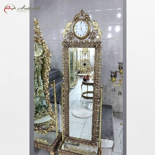 آینه قدی ساعت دار برنزی، کار شده و طراحی بی نظیر و زیبا با ضمانت رنگ و دوام بدنه