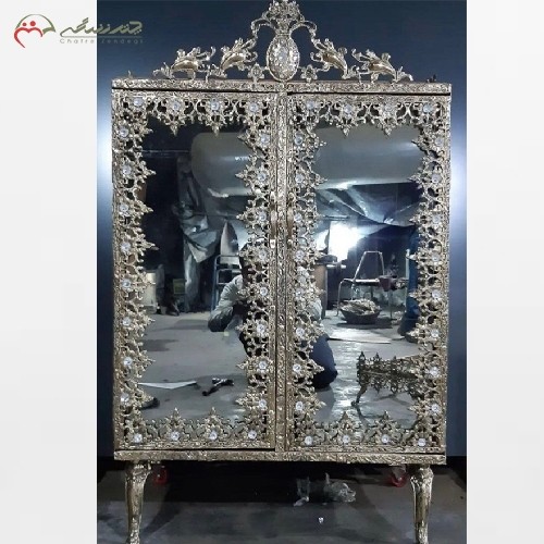 جا کفشی  برنزی دو درب تاج و آینه دار کیفیت اعلاء رنگ، بی نظیر