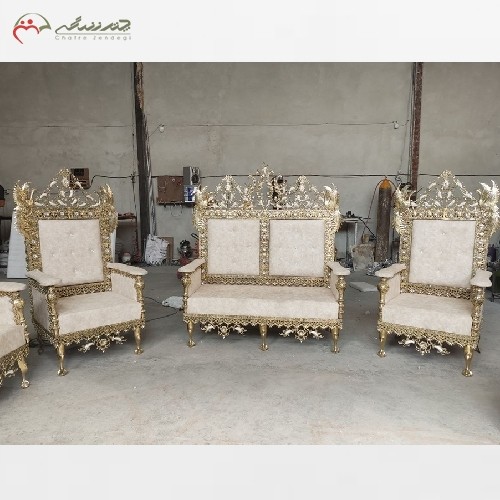 مبل 7 نفره مدل سیمرغ تاج دار برنزی بسیار پر نقش و طراحی جدید