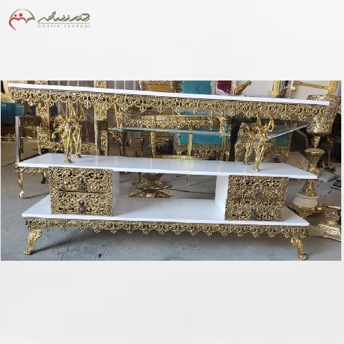 میز تلویزیون برنزی 4 کشو باصفحه ام دی اف و طراحی متفاوت و شیک