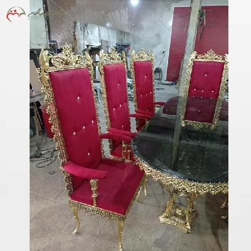 میز ناهار خوری برنزی 8 نفره سفارشی ساز، مدل دسته دار، صفحه شیشه ای، با کیفیت عالی - هنرظریف