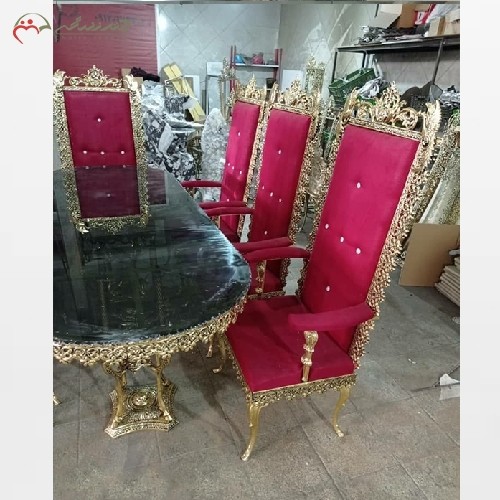 میز ناهار خوری برنزی 8 نفره سفارشی ساز، مدل دسته دار، صفحه شیشه ای، با کیفیت عالی