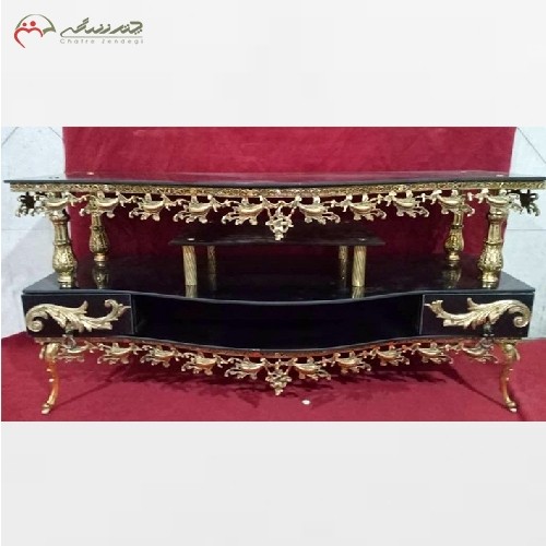 میز ال سی دی برنجی تسمه بادمجانی باصفحه اعلاء و مقام ، زیبا و خاص