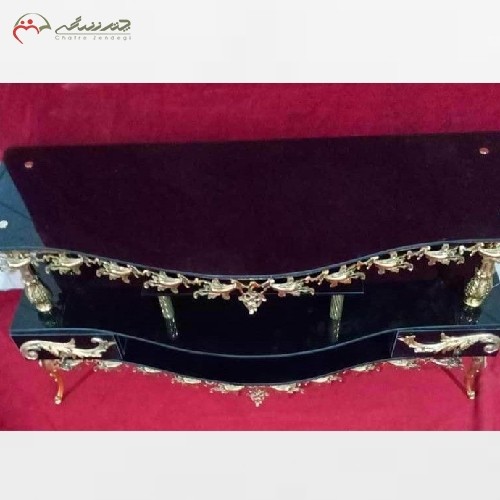 میز ال سی دی برنجی تسمه بادمجانی باصفحه اعلاء و مقام ، زیبا و خاص - هنرظریف