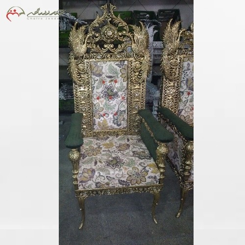 مبلمان برنزی 7 نفره، مدل تسمه دو نگین با طراحی زیبا و پایه های بلند و حلزونی، کیفیت فوق العاده