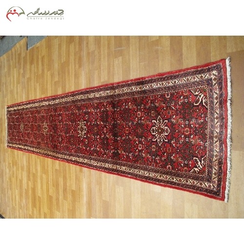 فرش دستبافت کناره همدان کد 39028 با طراحی و نقشه 4 ترنج، تراکم بالا - هنرظریف