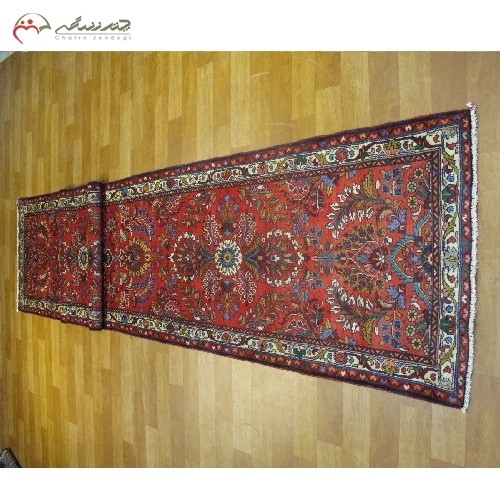 کناره دستبافت همدان کد 39074 با نقشه عالی لچک و ترنج و نخ اعلاء، دارای ضمانت
