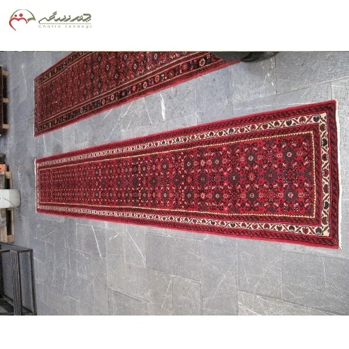 کناره دستبافت همدان کد 39076 طرح سراسر زمینه لاکی و حاشیه کرم، تراکم بالا با ضمانت - هنرظریف