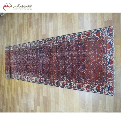 کناره دستبافت ملایر کد 39267 با زمینه سرمه ای و حاشیه کرم بافته شده نخ درجه یک، دارای ضمانت - هنرظریف
