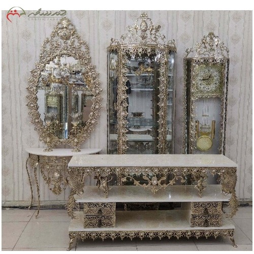 سرویس چهار پارچه برنزی طرح گل آفتابگردان کد 8061 رنگ ثابت دارای گارانتی، پر نقش - هنرظریف