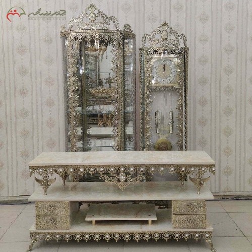 سرویس3 پارچه جهیزیه برنزی، طراحی گل آفتابگردان، بدون تغییررنگ و ظریف کاری شده