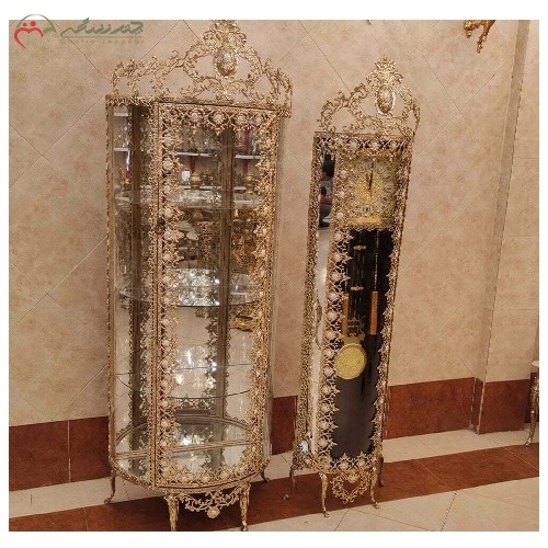 ست ساعت ویترین و ساعت ایستاده برنزی با مدل گل آفتابگردان بزرگ، بسیار زیبا