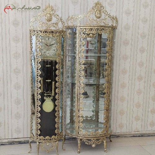 سرویس جهیزیه برنزی بوفه 3 طبقه و ساعت ایستاده در طرح گل رز با ضمانت رنگ