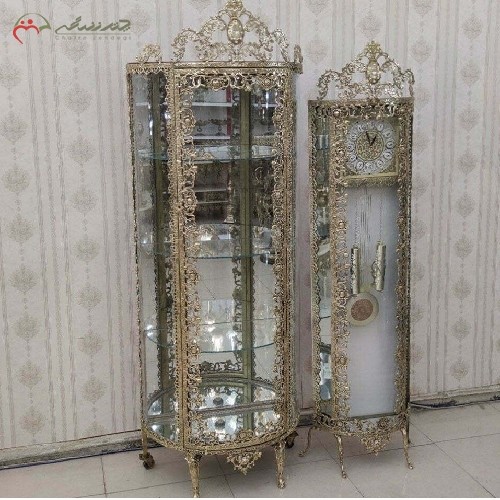 ست بوفه 3 طبقه نیم گرد و ساعت ایستاده برنزی مدل گل سرخ و رنگ فورتیک، درای گارانتی