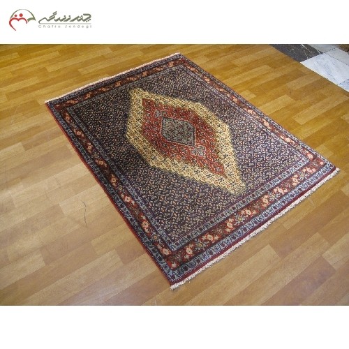 فرش فرش دست بافت و نوبافت سنندج کد 40127 با نقشه عالی و تماشایی در طرح لچک و ترنج، کیفیت اعلاء و تراکم بالا