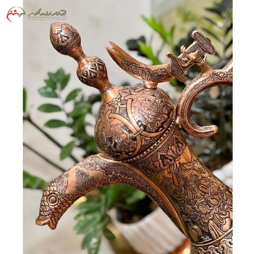 دله قهوه عربی برنجی در طرح چهره، با قلم زنی فوق العاده در رنگ مسی، دارای گارانتی - هنرظریف
