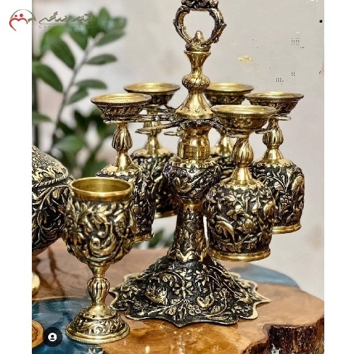 سرویس تنگ و جام برنجی اعلا با قلم زنی بسیار شکیل و زیبا، دارای گارانتی و قابلیت شستشو - هنرظریف