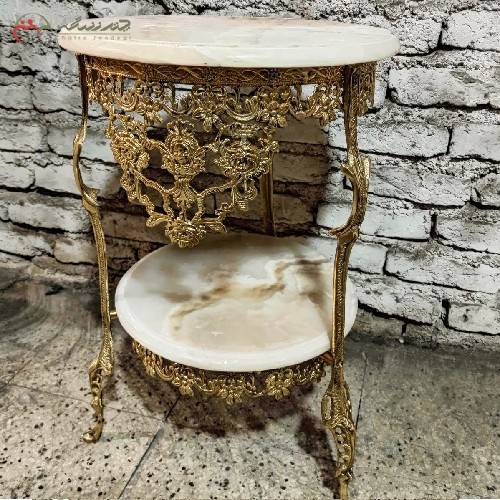 میز تلفن برنزی 2 طبقه در طرح گل یاس با دوام و کیفیت عالی، طراحی بسیار زیبا، بدون تغییر رنگ