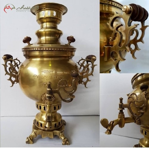 سماور 6 لیتر ذغالی برنجی ریخته گری شده کد 114 مدل توپی، پر نقش همراه با ضمانت - هنرظریف