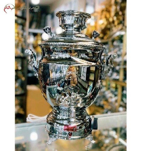 سماور برقی 10 لیتری برنجی و روکش کروم، دارای سیستم برقی ایمن و بسیار کم مصرف با طول عمر بالا کد کالا 116
