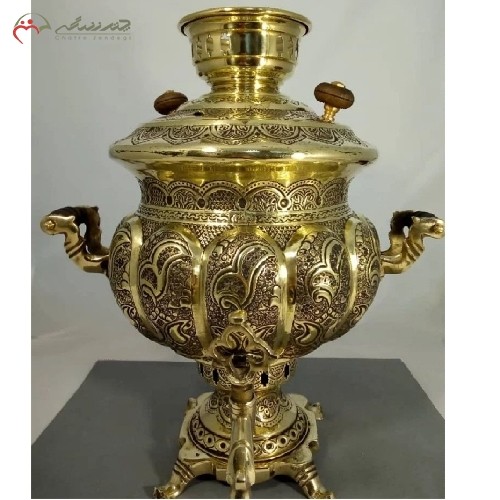 سماور 8 لیتری ذغالی برنجی کد 116 با قلم زنی دست و آبکاری شده دارای ضمانت یک ساله - هنرظریف