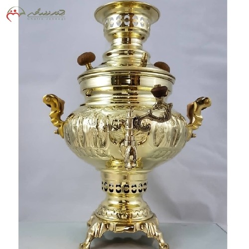 سماور 3 لیتری ذغالی برنجی کد 116 مدل عدسی، ورق ضخیم و کیفیت اعلاء دارای ضمانت یک ساله