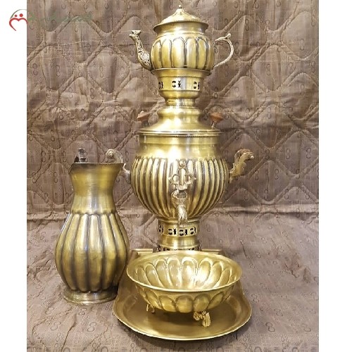 سماور ذغالی برنجی 3 لیتری کد 116، طرح خطی با ورق ضخیم و بادوام، دارای ضمانت - هنرظریف