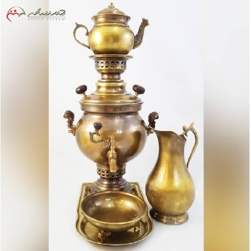 سماور 3 لیتری ذغالی برنجی کد 116 با ورق ضخیم و با کیفیت، مدل ممتاز همراه ضمانت یک ساله