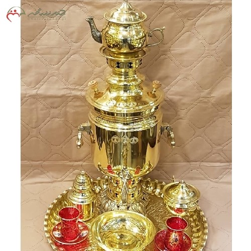 سماور 5 لیتری برنجی ذغالی کد 116 آبکاری شده ی کروم، دارای ضمانت نامه 1 ساله