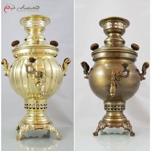 سماور زغالی 4 لیتری با بدنه ی برنجی در دو طرح ساده و ترکدار، طلایی و آنتیک با کیفیت درجه یک