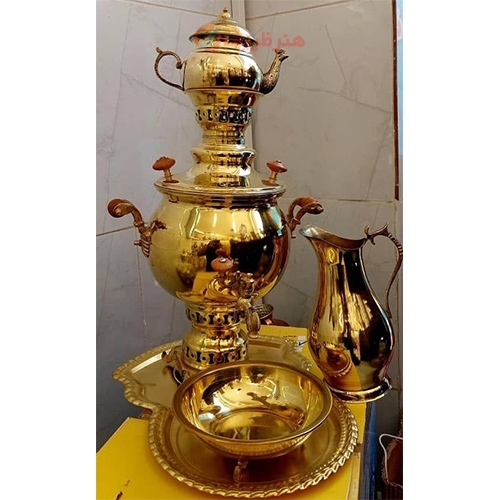 سرویس سماور زغالی برنجی مدل آینه