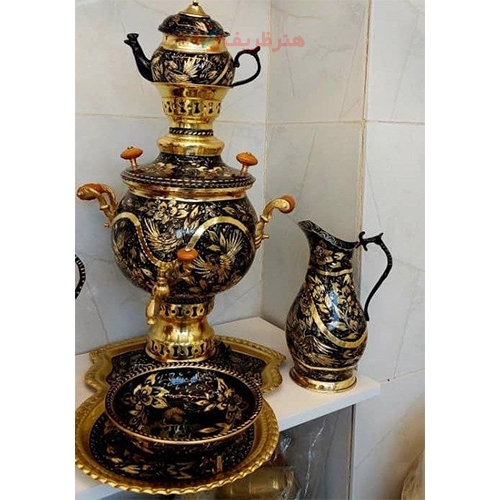 سرویس سماور زغالی 4 لیتری برنجی الماس تراش