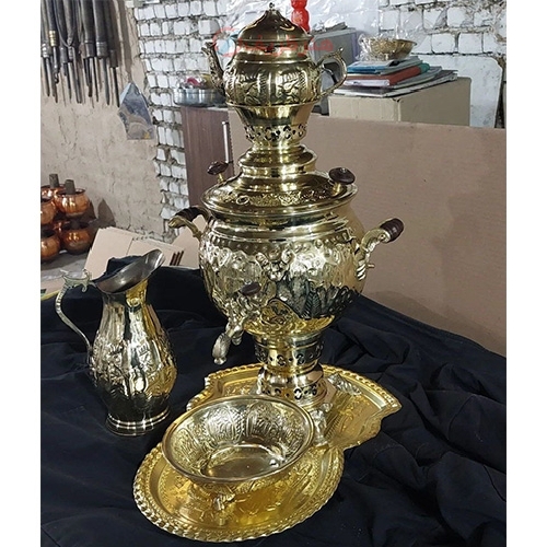 سرویس سماور زغالی 6 لیتری برنجی قلمزنی هنردست - هنرظریف