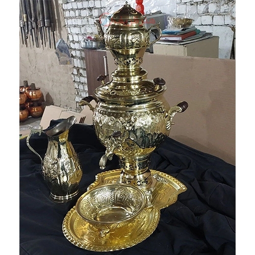 سرویس سماور زغالی 6 لیتری برنجی قلمزنی هنردست