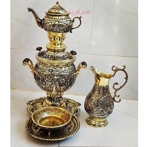 سرویس سماور 4 لیتری قلمزنی سیاه قلم