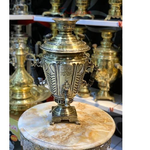 خرید سماور زغالی 6 لیتری مدل کاپ دار، کاملا برنجی، آنتیک شده سفارشی| هنرظریف