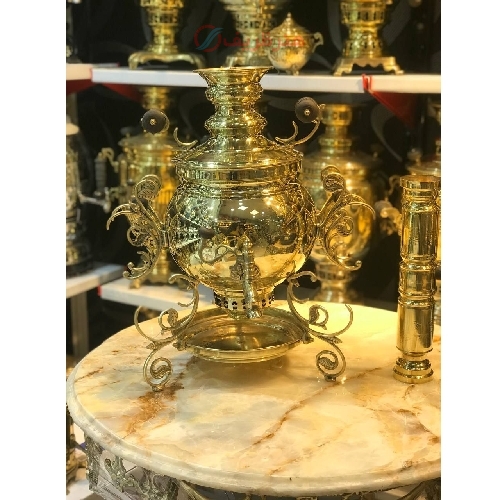 خرید سماور زغالی برنجی، 6 لیتر، مدل 3 پایه روسی، مهر روسی| هنرظریف