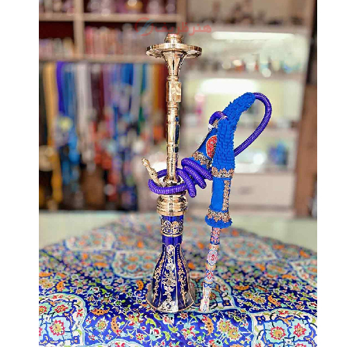 قلیان برنجی دو مرتبه شمش کوچک، طرح شمشیری گل و مرغ اعلاء، گارانتی 10 ساله