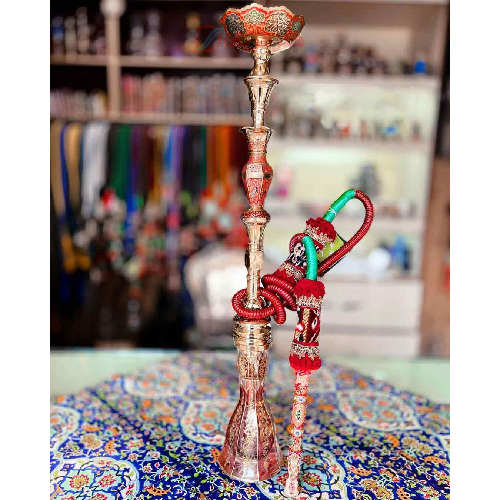 خرید قلیان برنجی گلدان هندی کوچک، طرح شمشیری لوستر طلایی، گارانتی 10 ساله| هنرظریف