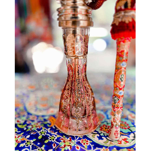 قلیان برنجی گلدان هندی کوچک، طرح شمشیری لوستر طلایی، گارانتی 10 ساله