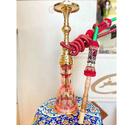 خرید قلیان کامل برنجی سیب گرد یک مرتبه، شیشه تمام لوستر شاسی، لبی سر استخوان| هنرظریف