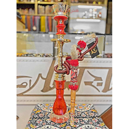 قلیان کامل برنجی گلابی مکانیزم جدید، شیشه تراش طرح شمشیری