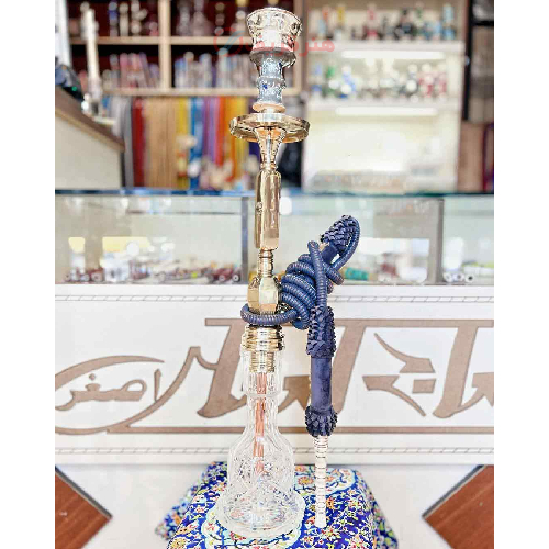 خرید قلیان کامل برنجی شمش یکمرتبه، شیشه تراش طرح ترخینه| هنرظریف