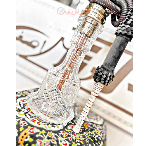 قلیان کامل برنجی شمش یکمرتبه، شیشه تراش طرح ترخینه